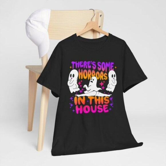 There’s Some Horrors In This House Spooky Ghost Halloween T-Shirt - Picture 2 of 6